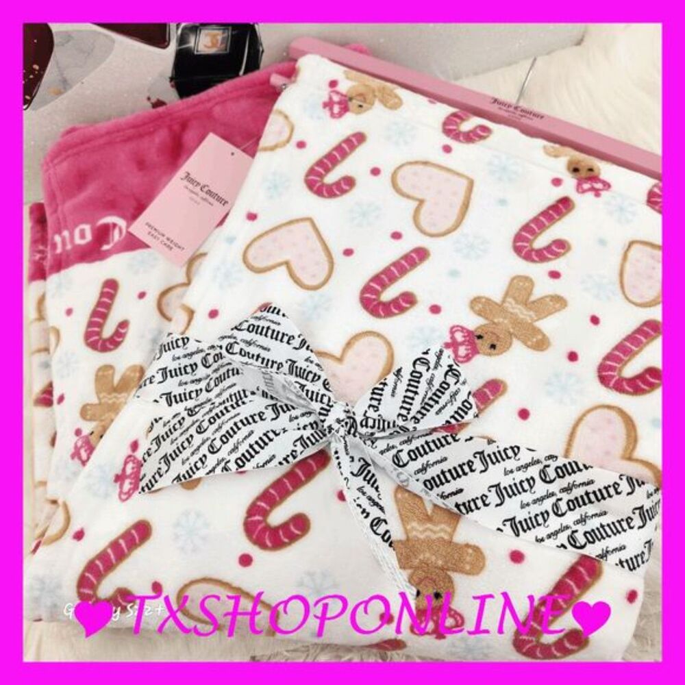 ❣️🎁 {Juicy Couture} gingerbread candy cane christmas plush throw blanket🎄❄️